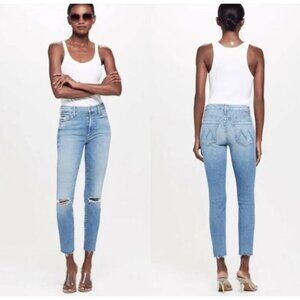 MOTHER Denim High Waisted Looker Ankle Fray Thrilling Shots Medium Wash Size 31